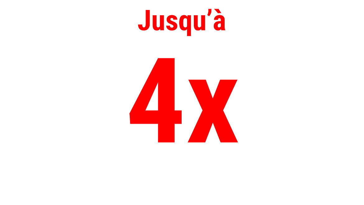 Texte en rouge indiquant “Jusqu’à quatre fois”