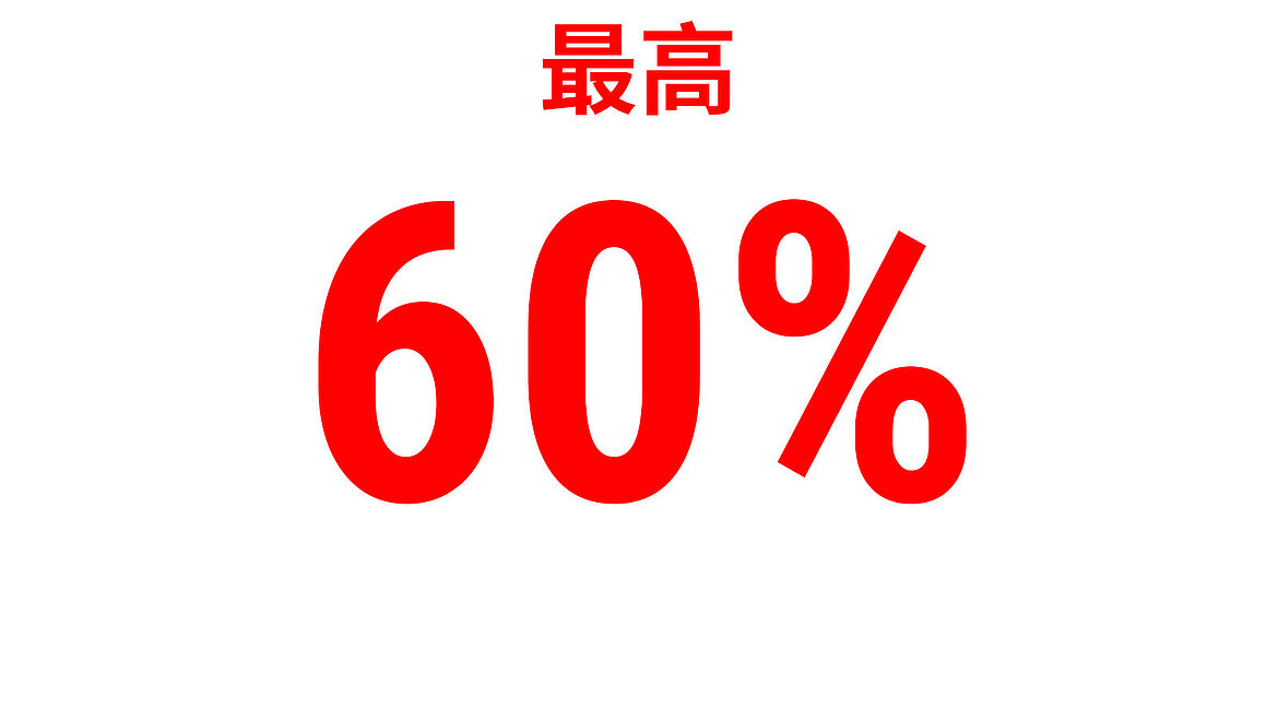 红色文字显示‘最高60％’