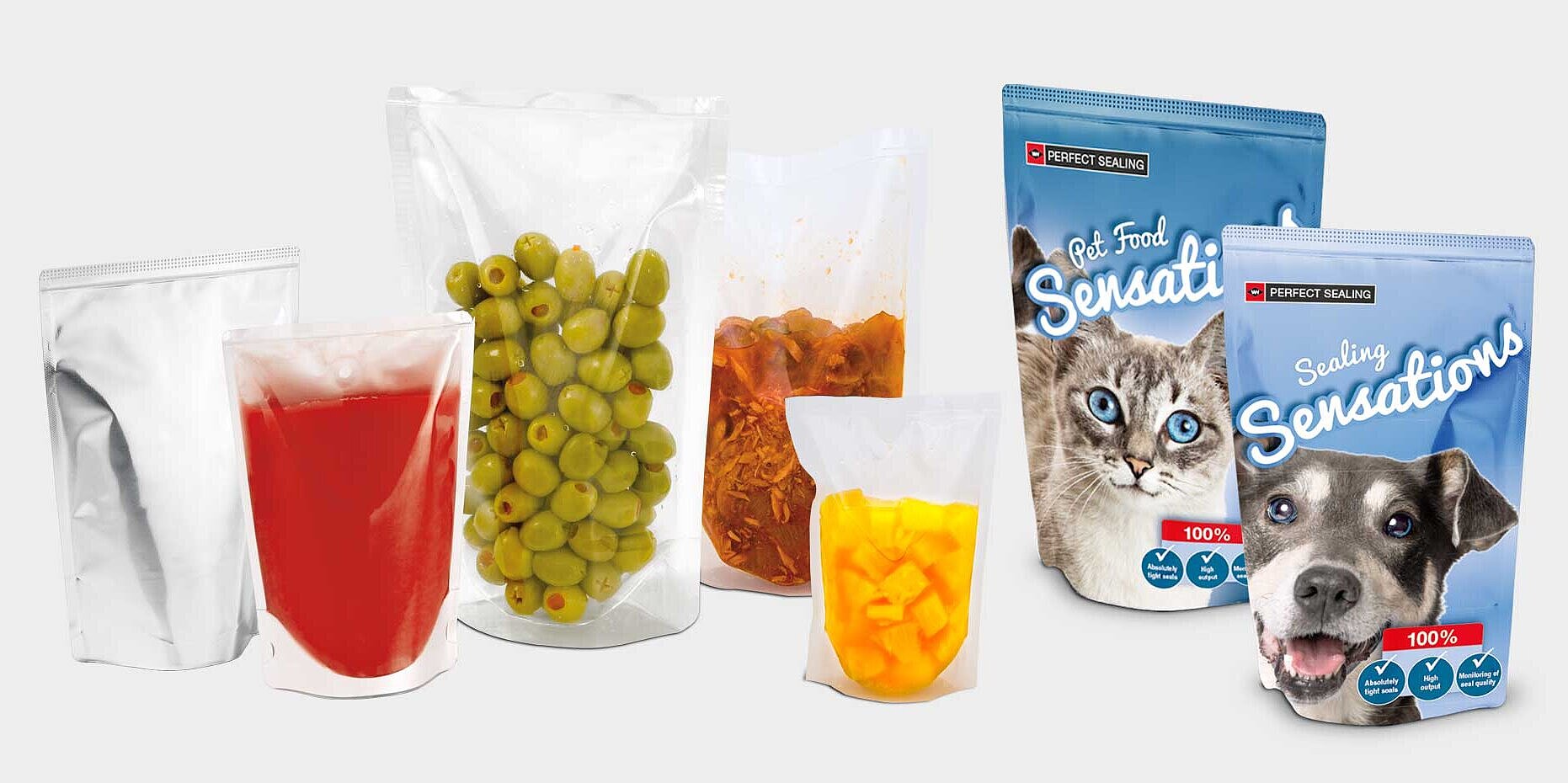 Diferentes stand-up pouches soldadas por ultrassom