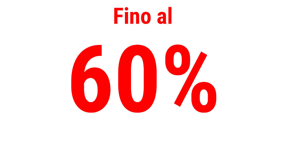 Testo in rosso con l’indicazione “Fino a 60 %”