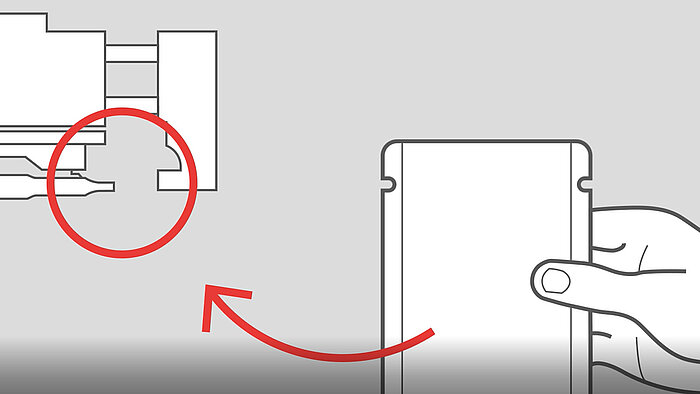 Dessin montrant comment un sachet doypack est inséré dans un TSM